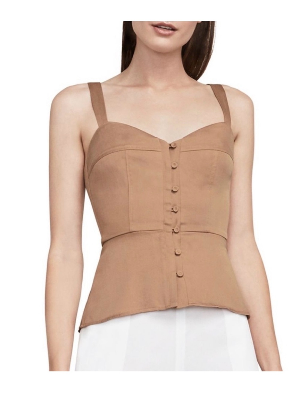 BCBGMaxAzria Camel Button-Front Bustier Camisole